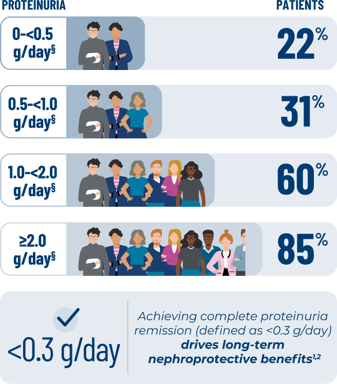 Achieving complete proteinuria remission (defined as <0.3 g/day) drives long-term nephroprotective benefits